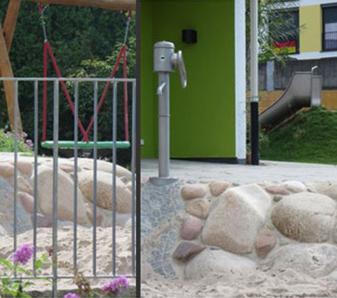 Zum Einsatz kommen Natursteine, Sand und Wasser